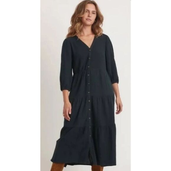 Marine Layer Willow Double Cloth Midi Dress Black Size XS Cotton - Picture 1 of 12
